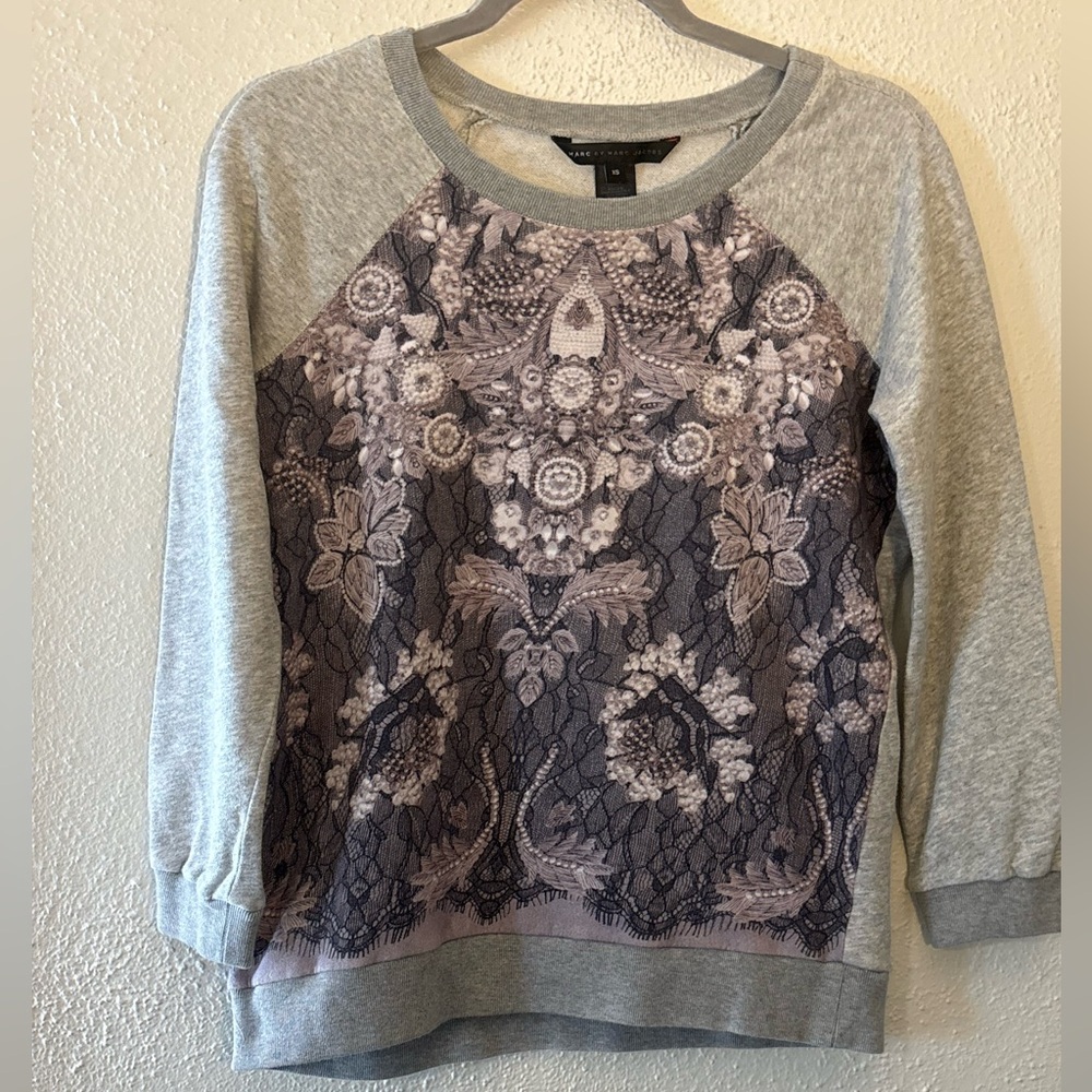 Women's Marc by Marc Jacobs Floral Print Grey Casual Sweater Size XS